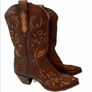 Leather Dan Post Rose 12” Cowboy Boots Size 9